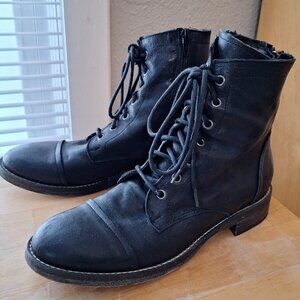 Free People black leather short combat style lace up zip up boots 39 9.5
